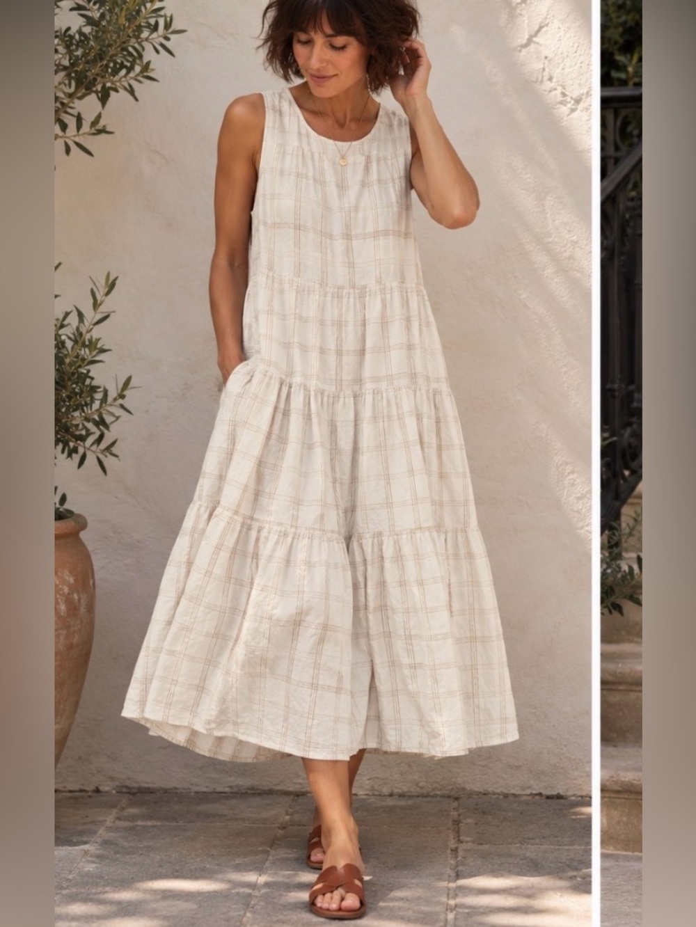 LAUDE the label slow fashion organic cotton buffalo plaid tiered prairie dress L - Picture 8 of 8